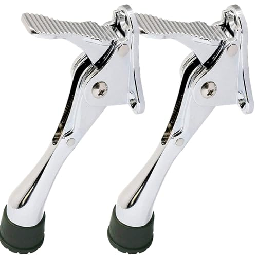 One Touch Kickdown Door Stopper, Door Holder, Heavy Duty Door Stops, Bottom of Door, Height-Adjustable Rubber Tips by HASHI (Chrome 4 inch x 2pack) - color: Chrome, size: 4 inch x 2pack