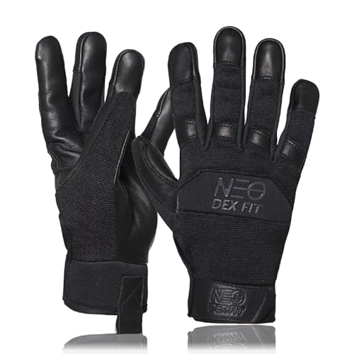 DEX FIT MG210P Mechanic Work Gloves, Waterproof Cowhide Leather Palm, Breathable Mesh Back, 3D Ergonomic Fit for Auto Repair, Construction, Gardening; Black/Black S 1 Pair - color: Black_black - Premium, size: Small