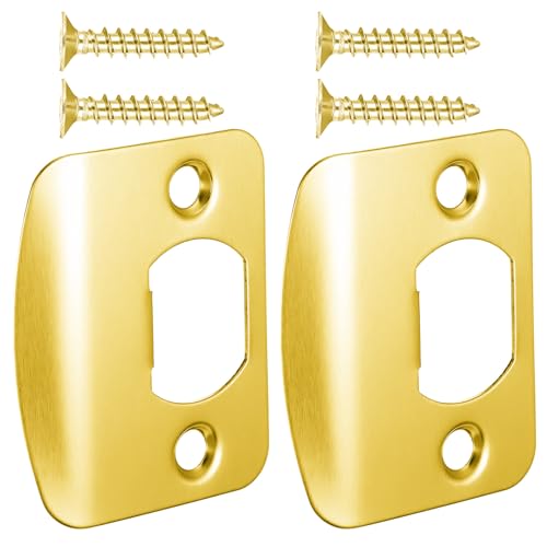 2 Pack Door Strike Plate Deadbolt Strike Plate 2-1/4 Inch X 1-7/16 Inch Door Backplate Round Corner Strikes Plates for Interior Doors Home Office(Gold) - color: Gold