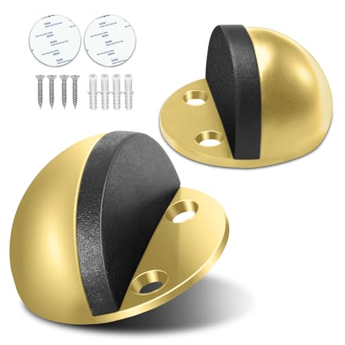 2 Pack Door Stop, Adhesive Floor Door Stoppers for Bottom of Door No Drill Rubber Bumper Doorstop Wall Protector, Floor Mounted Door Stops, Gold - color: Gold, size: 2 Pack