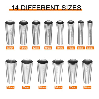 HARFINGTON 14pcs Caulking Nozzle Applicator 5-35mm Caulking Finisher Kit Stainless Steel Sealant Finishing Tool Kit Reusable Caulk Nozzle for Kitchen Bathroom Windows - size: 5-35mm