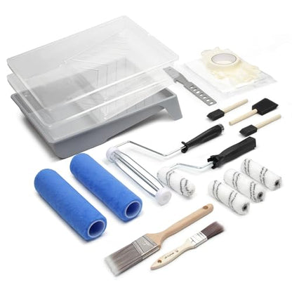 VOOMEY Paint Roller Kit 9 Inch, 20piece Painting Tool Kits, Paint Roller Brush Set with 4" & 9" Microfiber Roller Covers, Paint Tray with Liners, House Painting Supplies for Interior Exterior DIY - style: 20pcs paint roller kit