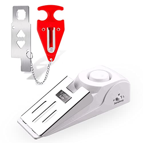 KERUI Door Stop Alarm & Portable Door Lock, Dual Protection Security Door Stopper Wedge Alarm with 3 Levels Sensitivity, Door Security Devices for Travel Hotel Home Apartment (2 Pack) - size: 1 Doorstop and 1 Door Lock