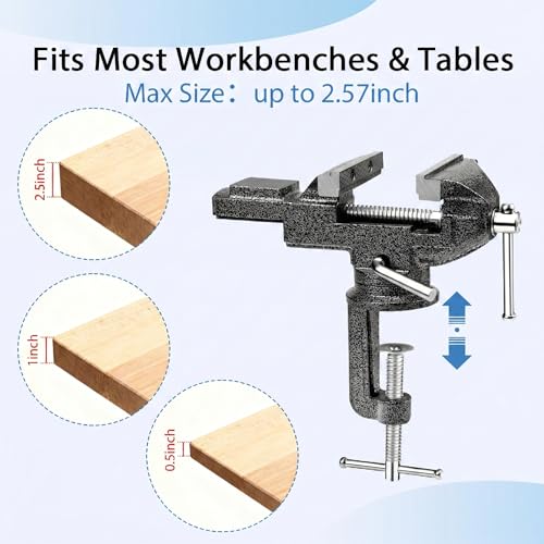 Small Bench Vise 3.2" Clamp-On, Light Duty Hobby Vise with 360° Swivel Base, Portable Table Vise for DIY, Craft, Jewelry, Model Making (Light Duty Workbench Use) - size: 3 Inch