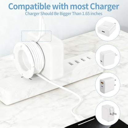 3-Pack Silicone Foldable Charger Cord Organizer – Collapsible Cable Winder & Appliance Cord Holder Compatible with MacBook, PC, USB-C Chargers, and Adapters, Cruise Travel Essentials 2025 (White)