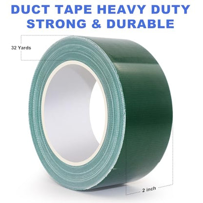 Green Duct Tape, 2 Inches x 32 Yards, Heavy Duty, Strong, Durable, Flexible, Easy-Tear by Hand, No Residue, Waterproof for Home Repairs, Fixed Carpet Edge, DIY Projects - color: Green