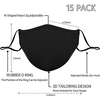 Black Reusable Breathable Cloth Face Protection，Adjustable Washable Male and Women Fashion Face Protection Cover - color: 15pcs