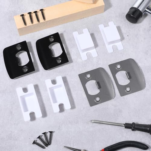 10 Pcs Door Strike Plate, Black Stainless Steel Door Lock Strike Plate Standard Doors Latch Restorer Reinforcement Kit Includes Buckle Box and Screws for Home, Office (2.3 x 1.8 Inch)