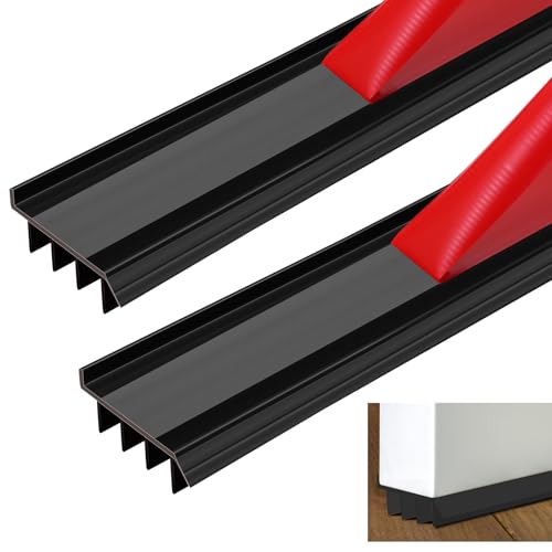 2 Pcs 3 Feet Black Vinyl Door Bottom with Self Adhesive Tape Adjustable Weatherstrip Under Door Bottom Seal with Drip Cap Fits Gaps from 1/4'' to 9/16'' for 1 3/4'' to 2'' Thick Doors - color: Black, size: 3 Feet