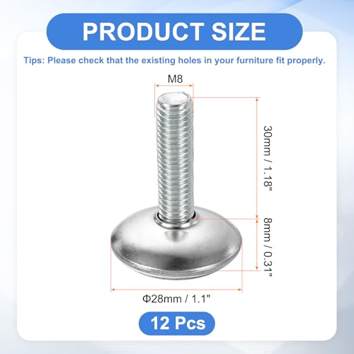 uxcell 12Pcs M8 Thread Furniture Feet Levelers, 28x30mm Adjustable Leveling Table Feet, Screw on Furniture Glide Leveling for Chair Stool Legs, Black - color: Black, size: M8 x 28 x 30mm