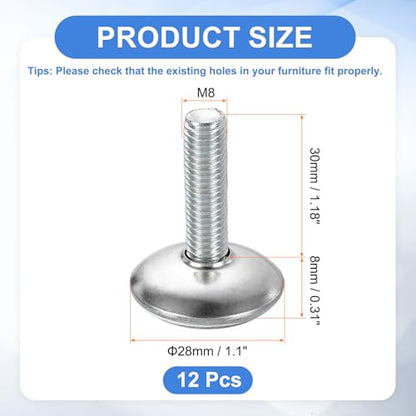uxcell 12Pcs M8 Thread Furniture Feet Levelers, 28x30mm Adjustable Leveling Table Feet, Screw on Furniture Glide Leveling for Chair Stool Legs, Black - color: Black, size: M8 x 28 x 30mm