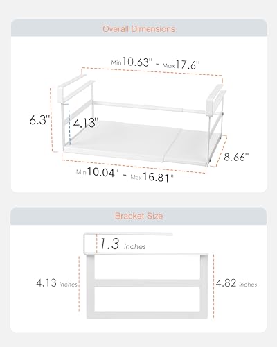 Under Shelf Storage Basket, 2 Pack Hanging Baskets Under Cabinet Shelf Organizer, Expandable Add-On Space Saver Pantry Kitchen Bookshelf Cupboard Slide-in White Heavy-Duty - size: 10.04-16.81" W × 8.66" D × 6.30" H