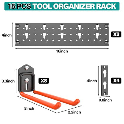 EVERHANGER Garage Tool Storage Organizer Wall Mount, Versatile Garden Tool Rack Organization, Folding Chair Hangers with 8 Multifunctional Hooks, Max Load 330lb, 48inch - size: 8Hooks