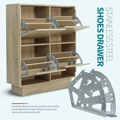 3 Layers Shoes Drawer Cabinet Hinges Flip Frames, Grey Shoe Cabinet Replacement Fittings Stainless Steel for Kitchen Living Room, 1 Pair - color: Gray, size: 3 Layers