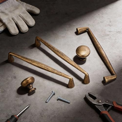 Frienda 20 Pcs Antique Brass Cabinet Bar Pulls 5.5 Inch and Zinc Alloy Cabinet Knobs 1 Inch, Long and Round Pulls Handles Set Retro Hardware for Kitchen, Drawers, Closets, Wardrobes, Cupboards