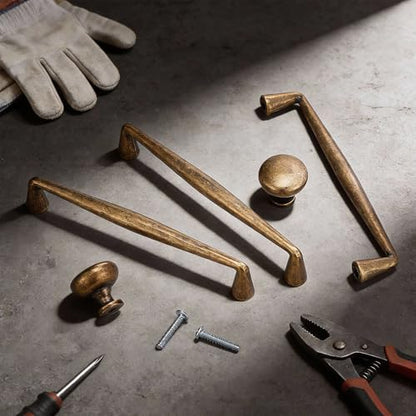 Frienda 20 Pcs Antique Brass Cabinet Bar Pulls 5.5 Inch and Zinc Alloy Cabinet Knobs 1 Inch, Long and Round Pulls Handles Set Retro Hardware for Kitchen, Drawers, Closets, Wardrobes, Cupboards