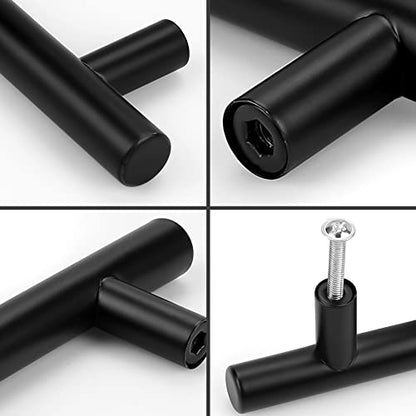 Probrico 5 Pack|4 Inch Hole Centers Flat Black Dresser Pulls Cabinet Handles,Stainless Steel Euro Bar Cabinet Handles Dresser Pulls for Kitchen Closet Cupboard Wardrobe,Total Lenght:162mm(6-4/5 Inch) - color: Black, size: ‎hole Center 4"