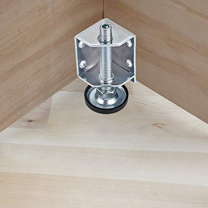 OwnMy Heavy Duty Adjustable Leveling Feet Corner Protector Guard Bracket Furniture Legs Levelers for Furniture, Table, Cabinets, Workbench, 2 Left and 2 Right Corner Leveling Legs
