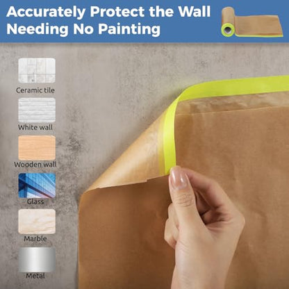 yeesport 4 Rolls Pre-Taped Masking Paper for Automotive Painting - 11.8 in x 49.2 Ft Tape and Drape, Adhesive Paint Protection Film for Walls, Floors, Cars, Frames & DIY Projects (No Residue) - size: 11.8 In x 49.2 Ft