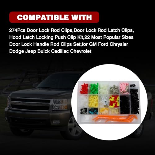 274Pcs Door Lock Rod Clips,Door Lock Rod Latch Clips,Hood Latch Locking Push Clip Kit,22 Most Popular Sizes Door Lock Handle Rod Clips Set,for GM Ford Chrysler Dodge Jeep Buick Cadillac Chevrolet