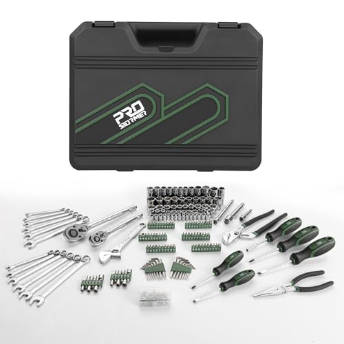 Prostormer Mechanics Tool Set with Drawer Box, 279-Piece SAE and Metric Mechanic Tool Kit with Wrenches & Sockets, General Tool Kit for Car, Motorcycle, Home Repair (Green) - color: Green