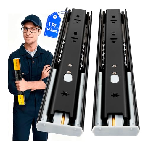 YENUO Soft Close Drawer Slides Full Extension Side Mount 12 14 16 18 20 22 24 inch Ball Bearing Metal Rails Track Guide Glides Runners Heavy Duty 100 Pound (Soft Close- 1 Pr, 14 Inch) - color: Black-Soft Close, size: 14 Inch
