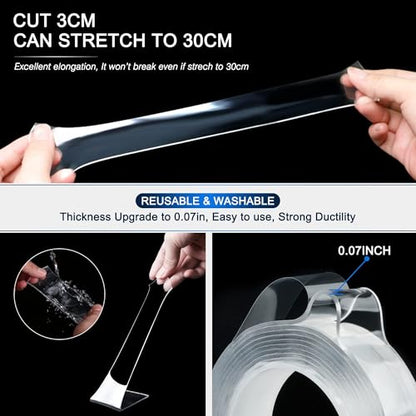 SANKEMU Double Sided Tape Heavy Duty (10FT) Mounting Tape Strong Adhesive Strips Sticky Nano Tape Multipurpose Removable Transparent Two Sided Poster Tape for Paste Items, Household - size: 1.18 INCH X 9.85 FT