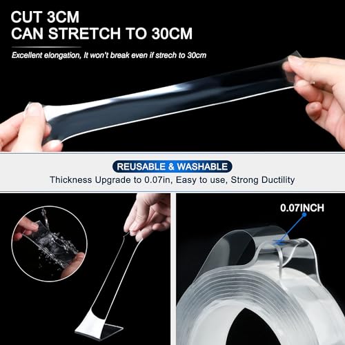 SANKEMU Double Sided Tape Heavy Duty (10FT) Mounting Tape Strong Adhesive Strips Sticky Nano Tape Multipurpose Removable Transparent Two Sided Poster Tape for Paste Items, Household (Pack of 2) - size: 1.18 INCH X 9.85 FT (Pack of 2)