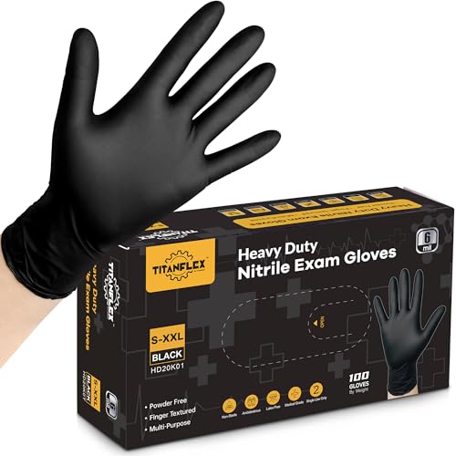 TitanFlex Disposable Nitrile Exam Gloves, 6-mil, Black, Heavy Duty, Latex Free, Food Safe for Cooking & Food Prep - color: 05 Black (Xxl, 100ct)