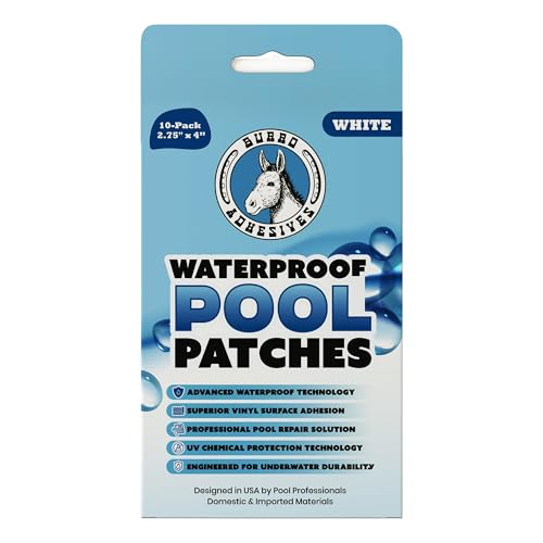 Burro Adhesives 10-Pack Waterproof White Pool Patches - Professional Grade PVC Repair Kit with 2.75" x 4" Heavy Duty Patches for Commercial & Residential Vinyl Liner Pools, Works Underwater & Dry - color: White