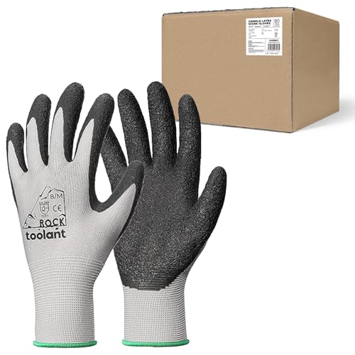 toolant Crinkle Latex Work Gloves Bulk, Rubber Coated Safety Work Gloves for Men and Women, 60 Pairs for Construction, Gardening, Warehouse (Gray, Medium) - color: Gray - 60 Pairs, size: Medium