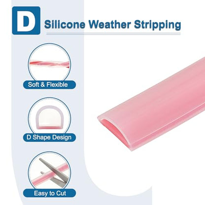 PATIKIL Silicone Weather Stripping Door Seal, 9.8 ft D Shape Weather Stripping Self Adhesive Door Seal Strip for Door Frame, Window Sealing, Large Gap, 1/2" Wx5/128 Tx1/5 H, Clear/Red - size: 9.8 ft Long, 1/2"Wx5/128"Tx1/5"H