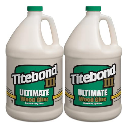 Titebond III Ultimate Wood Glue 1 Gal. (2 Pack) – Premium Professional Woodworking Adhesive, Waterproof, Strong Initial Tack, Interior/Exterior Use, Longer Open Time, Easy Water Cleanup – 1416 - size: 1 gallon