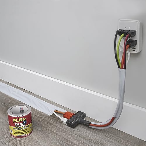 Flex Duct Tape, Super Wide, 4.6 Inches x 20 Feet, White, Heavy Duty Strong, Multi-Surface, Water, Weather and UV Resistant, Tearable, Perfect for Boxes, No Residue - color: White, size: 4.6" X 20'
