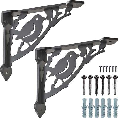 SELEWARE Heavy Duty Shelf Brackets 8 Inch, Bird Shelves Brackets, 300LB Capacity Decorative Metal L Brackets for Floating Shelves, Black Rustic Wall Mount Shelving Bracket with Screws, 2 Pack - size: 8 Inch, style: Bird-2 pack