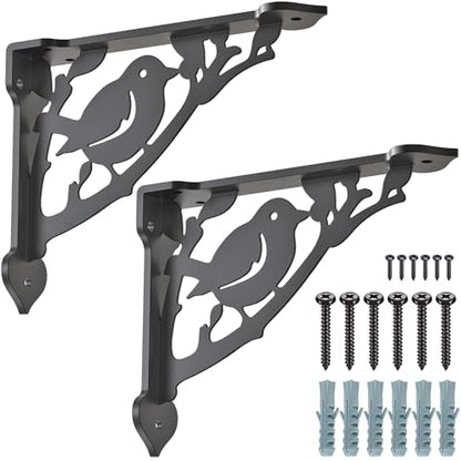 SELEWARE Heavy Duty Shelf Brackets 12 Inch, Bird Shelves Brackets, 300LB Capacity Decorative Metal L Brackets for Floating Shelves, Black Rustic Wall Mount Shelving Bracket with Screws, 2 Pack - size: 12 Inch, style: Bird-2 pack
