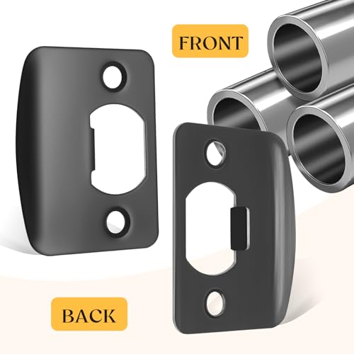EATAKWARD 12 PCS Stainless Steel Deadbolt Covers Door Reinforcement Kit, Door Strike Plate, Black Deadbolt Strike Plate for Residential and Commercial Use (Rounded Corners) - style: Rounded Corners