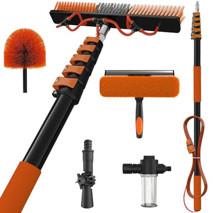 30Ft Reach Solar Panel Cleaning Brush Kit with 5-24ft Telescoping Pole, Water Fed Window Cleaner Tool with 20" Brush, Soap Dispenser, Cobweb Duster, Squeegee for Roof, RV, Gutter, Boat, Deck - color: Orange