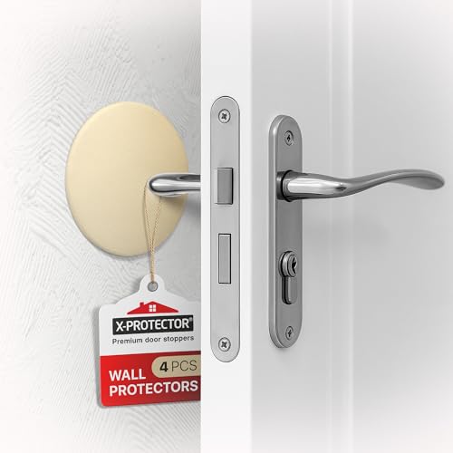 X-Protector Door Stoppers for Wall - 4 PCS, 3.15" - Self-Stick Door Knob Wall Protector - Silicone Wall Protectors from Door Knobs - Door Stopper Wall Protector from Furniture, Doors & Other Objects! - size: Beige, 3.15", 4 pcs