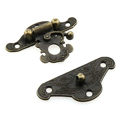 MEETOOT Zinc Alloy Jewelry Box Antique Vintage Latch Hasp with 2 Hinges and Mounting Screws, Bronze