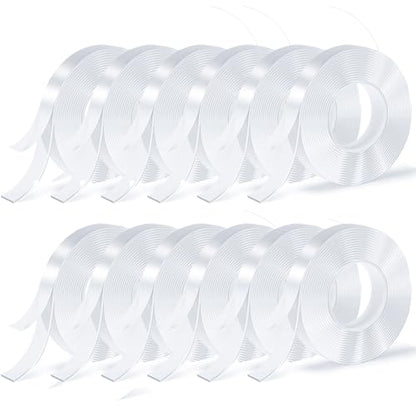 12 Rolls Double Sided Tape, Nano Tape, Transparent Adhesive Tape, Traceless Adhesive Tape, Removable, Washable, Reusable, Suitable for Carpets, Photo Walls, 9.85 Feet Per Roll - size: 9.85 Feet Set of 12