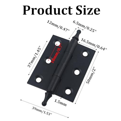 2 Inch Antique Style Solid Brass Butt Hinges with Ball Finials, Black Plated Butt Hinges with for Furniture Cabinet Drawer Door, 2PCS - size: 2 Inch