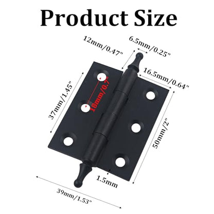 2 Inch Antique Style Solid Brass Butt Hinges with Ball Finials, Black Plated Butt Hinges with for Furniture Cabinet Drawer Door, 2PCS - size: 2 Inch