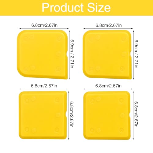 4 Pcs Silicone Caulking Tool Kit Caulk Smoother Caulk Smoothing Tool Sealant Finishing Grout Scraper for Washroom Kitchen Bathroom (2.7x2.7x0.18 in,Yellow)