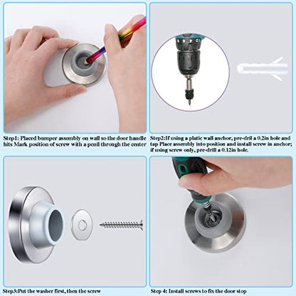 Pangda Concave Wall Door Bumper Stop Silver Stainless Steel Wall Door Bumper with 1-1/8 Inch Gray Round Rubber Protector Stops(Silver,18 Pieces) - color: Silver