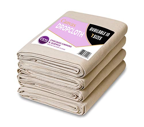 CCS Canvas Drop Cloth for Painting (12oz) – Heavy Duty Cotton Duck Cloth Tarp for Curtains, Tablecloths, Backdrops – Washable & Reusable Floor Cover & Dust Sheet for Furniture (4-Pc, 4x15Ft) - size: 4' x 15'