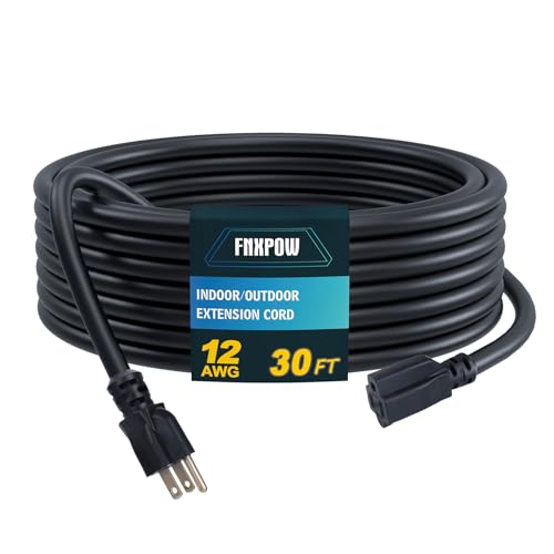 Indoor Outdoor Extension Cord, 12 Gauge 3 Prong Weatherproof Heavy Duty Black Extension Cords，12/3 SJTW 15A 30 FT Extension Cable for Garage, Garden and Home, UL Listed - color: Black, size: 30FT