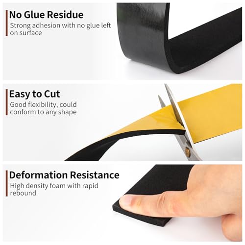 Yotache Neoprene Weather Stripping 2" W X 1/8" T (New Adhesive Craft), Self Adhesive Foam Rubber Seal Strip Tape for Door and Window, 16 Ft Length - size: 2"x1/8"x16 FT