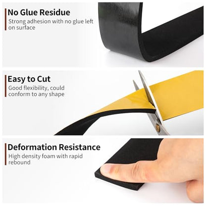 Yotache Neoprene Weather Stripping 2" W X 1/8" T (New Adhesive Craft), Self Adhesive Foam Rubber Seal Strip Tape for Door and Window, 16 Ft Length - size: 2"x1/8"x16 FT