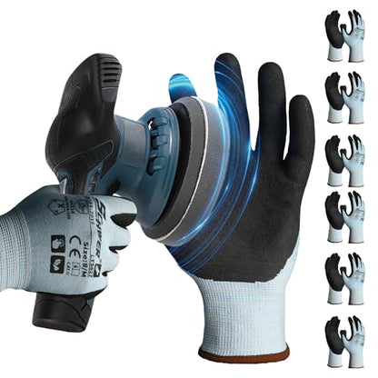 Schwer 6 Pairs Safety Work Gloves with Sandy Nitrile Coating, Extreme Fiber-Abrasion Resistance(Level 6-Certified) Heavy Duty Working Glove with Grip for Men Women, A2 Cut Glove, for Construction, M - size: Medium